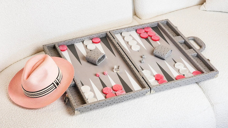 VIDO Backgammon Gris Autruche Taille Compétition