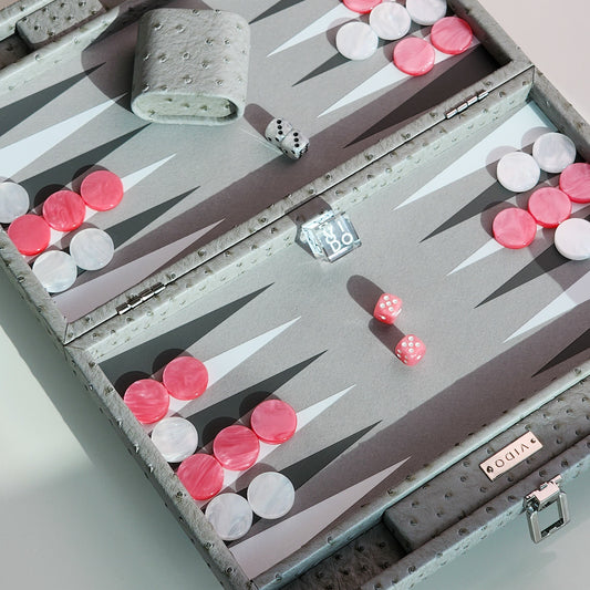 Backgammon Autruche Gris - Medium - VIDO France