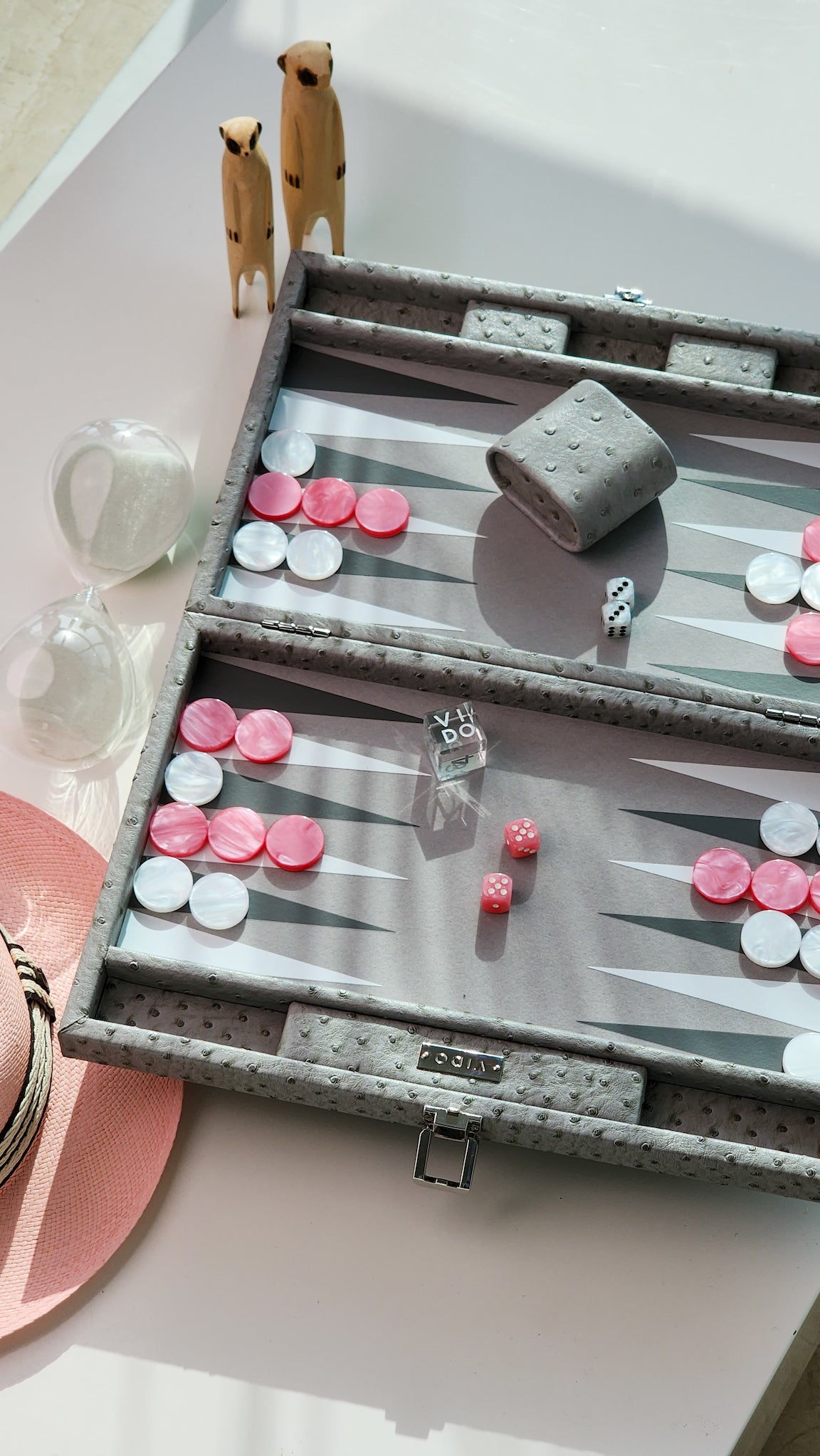 Backgammon Autruche Gris - Medium - VIDO France