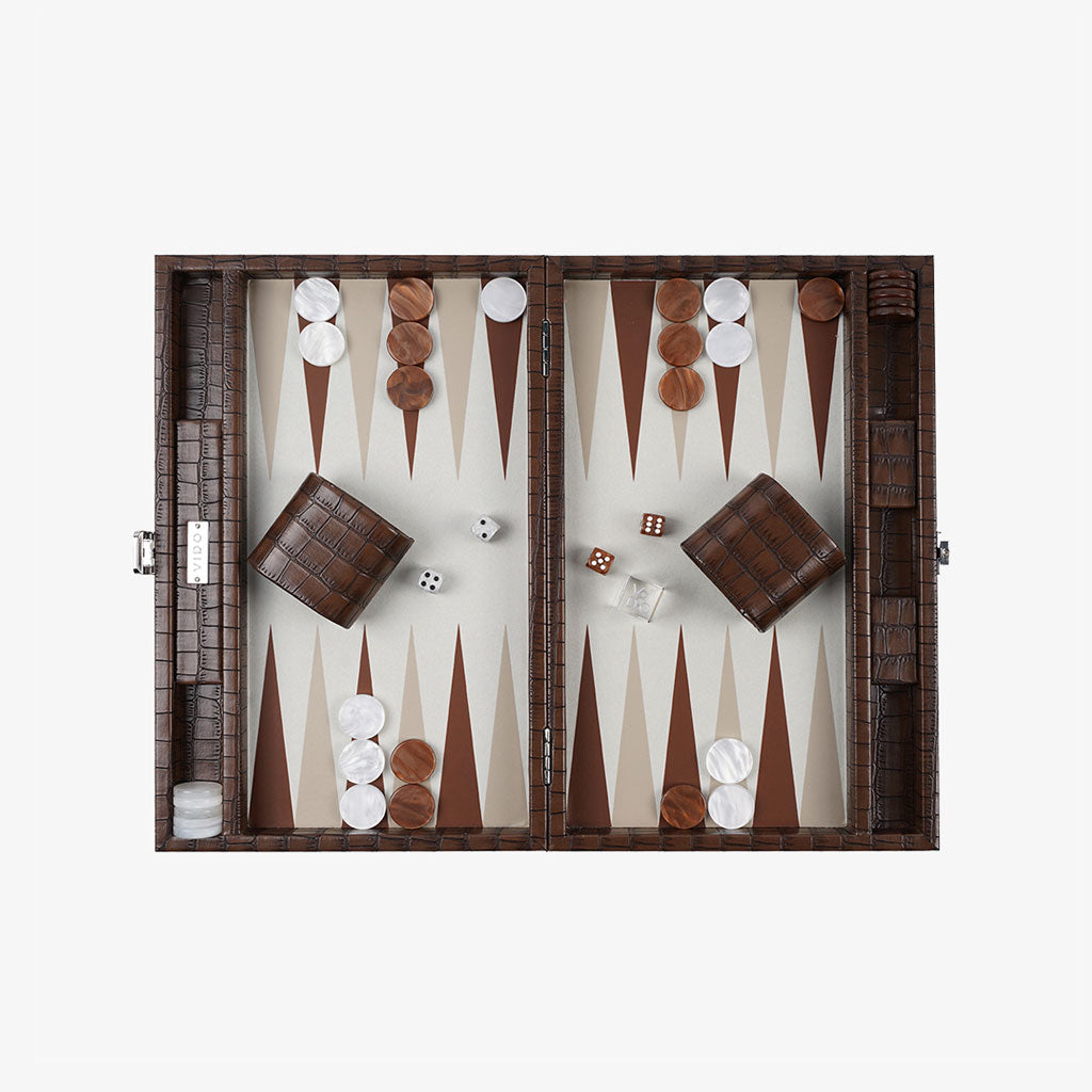 Backgammon Crocodile Marron Patiné - Medium - VIDO France
