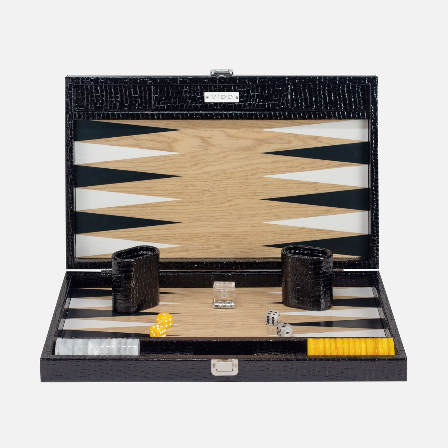 Holz-Backgammon - Schwarzer Alligator