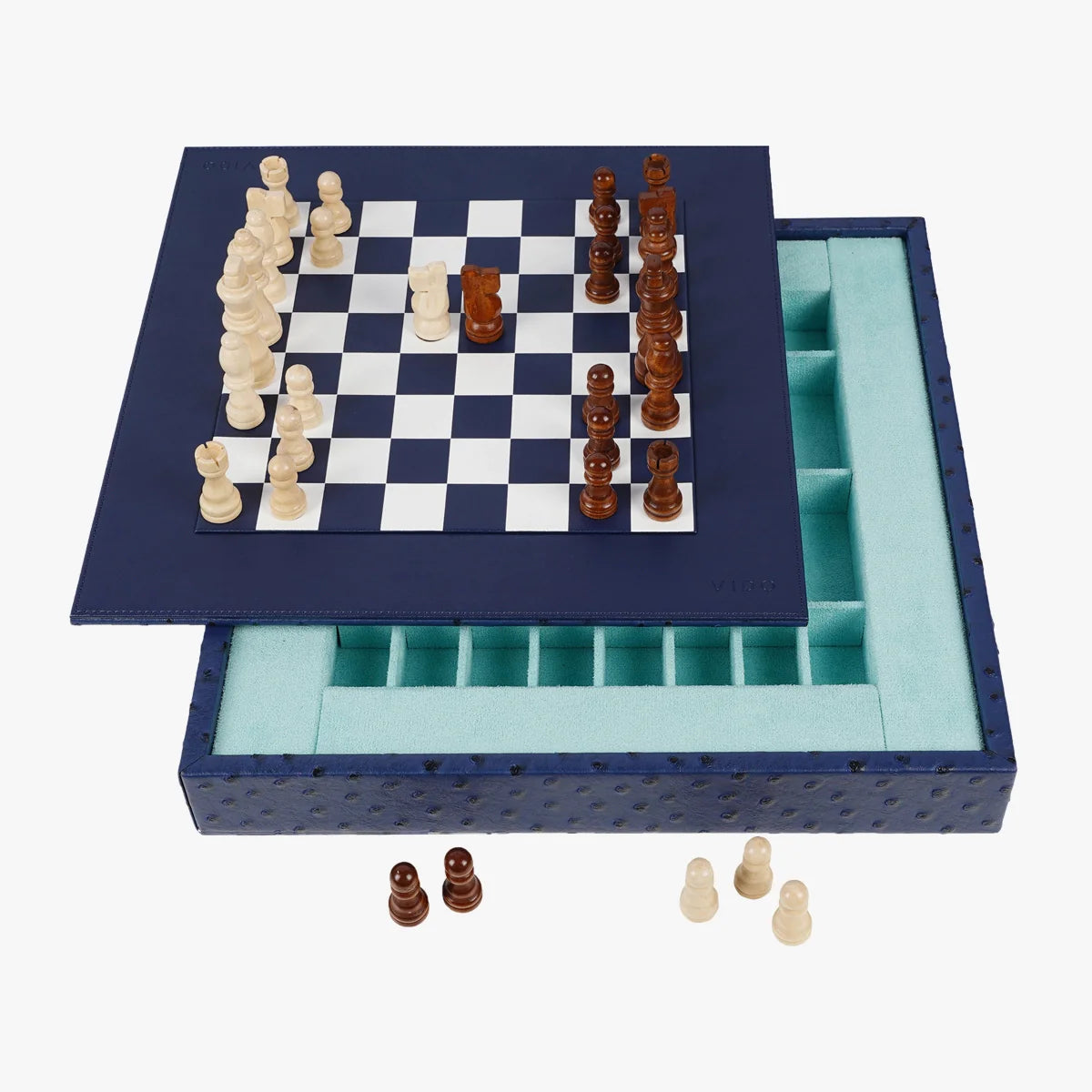 VIDO Luxury Chess Box Navy Blue Ostrich Vegan Leather