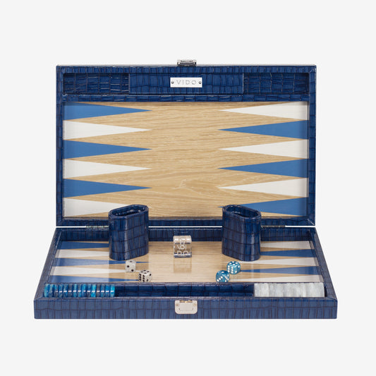 Backgammon Bois - Bleu Marine Crocodile