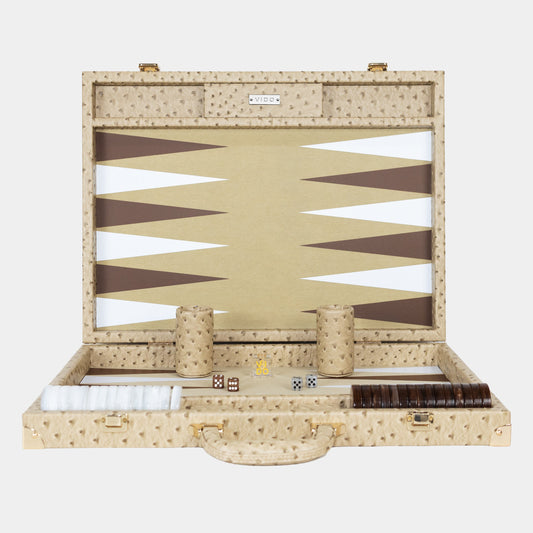 Backgammon Beige Autruche - Large