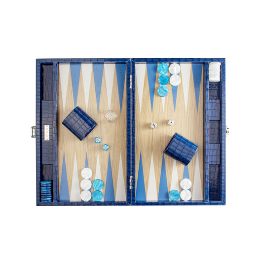 Backgammon Bois - Bleu Marine Crocodile