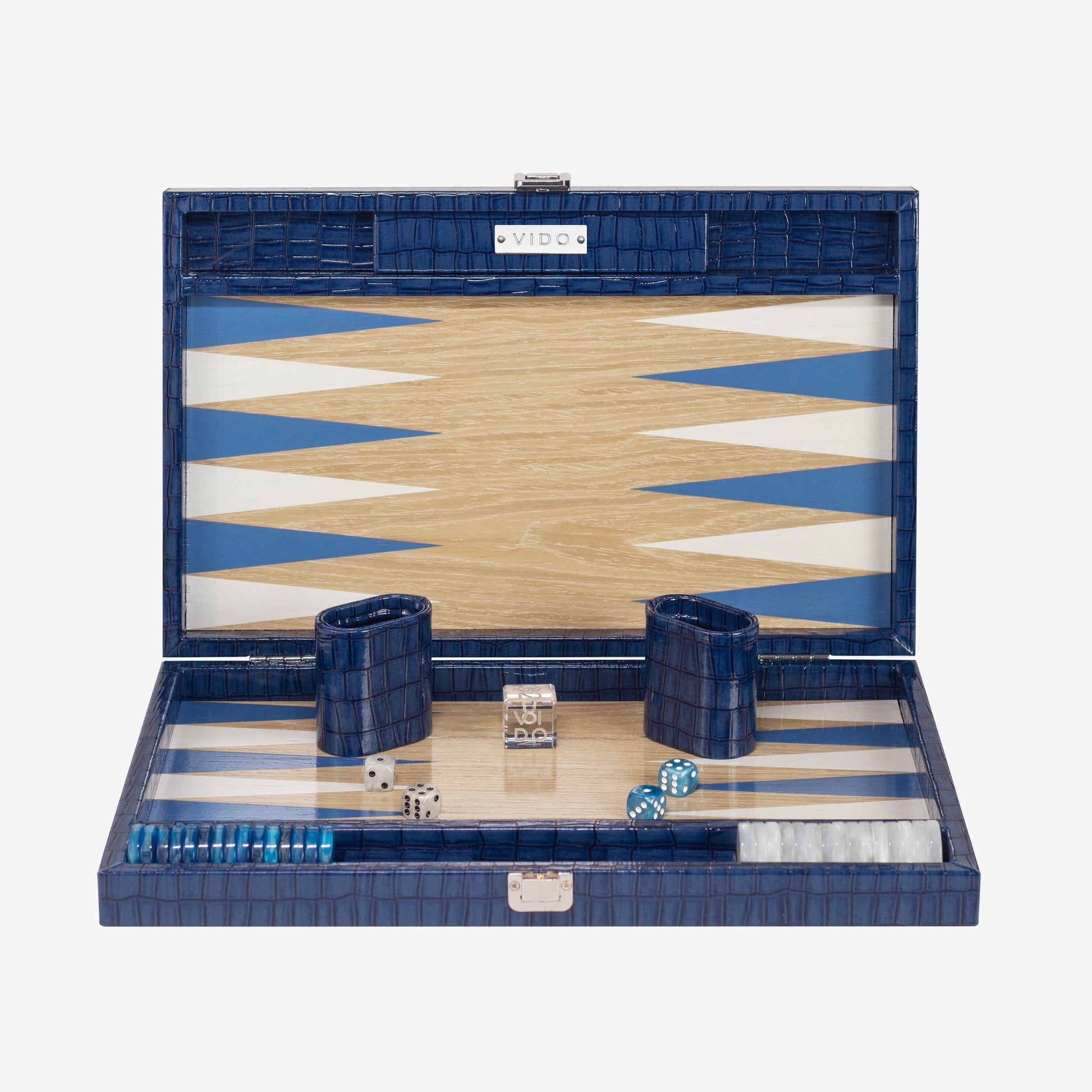 Backgammon Bois - Bleu Marine Crocodile - VIDO France