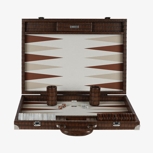 Backgammon Crocodile Marron Patiné - Large - VIDO France