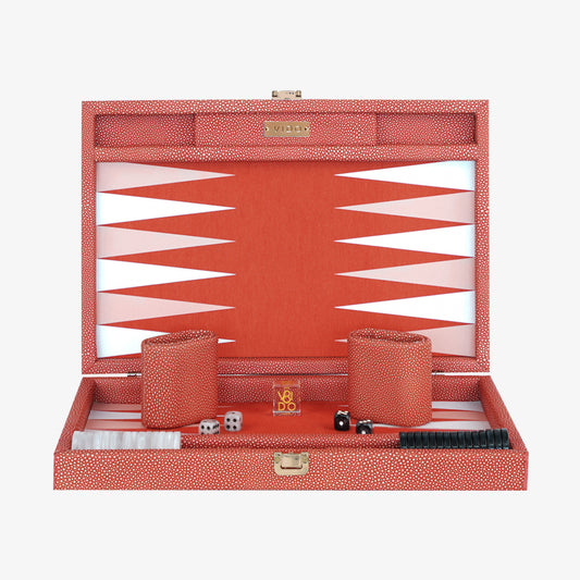 Backgammon Galuchat Corail - Medium - VIDO France