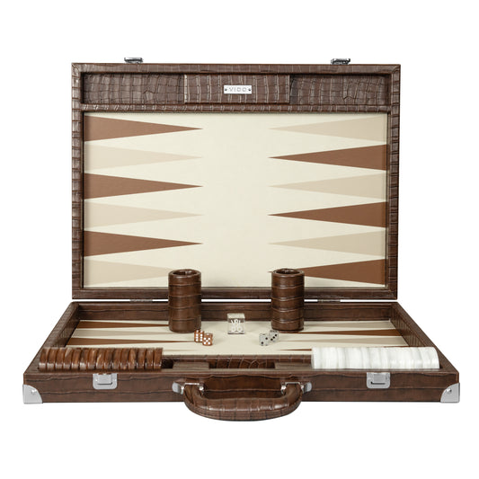 Backgammon Crocodile Marron Foncé - Large