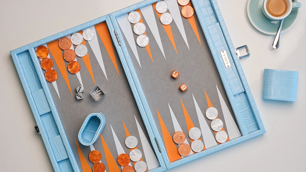 VIDO Backgammon de Luxe Taille Medium Design Moderne Bleu Aigue Marine