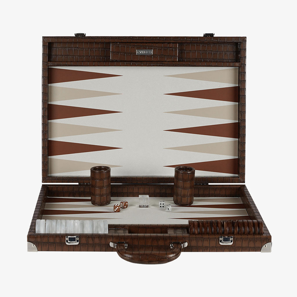 Patiniertes braunes Krokodil-Backgammon – groß