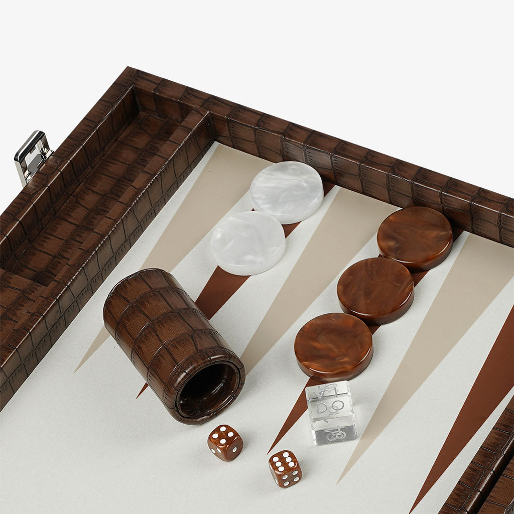 Patiniertes braunes Krokodil-Backgammon – groß