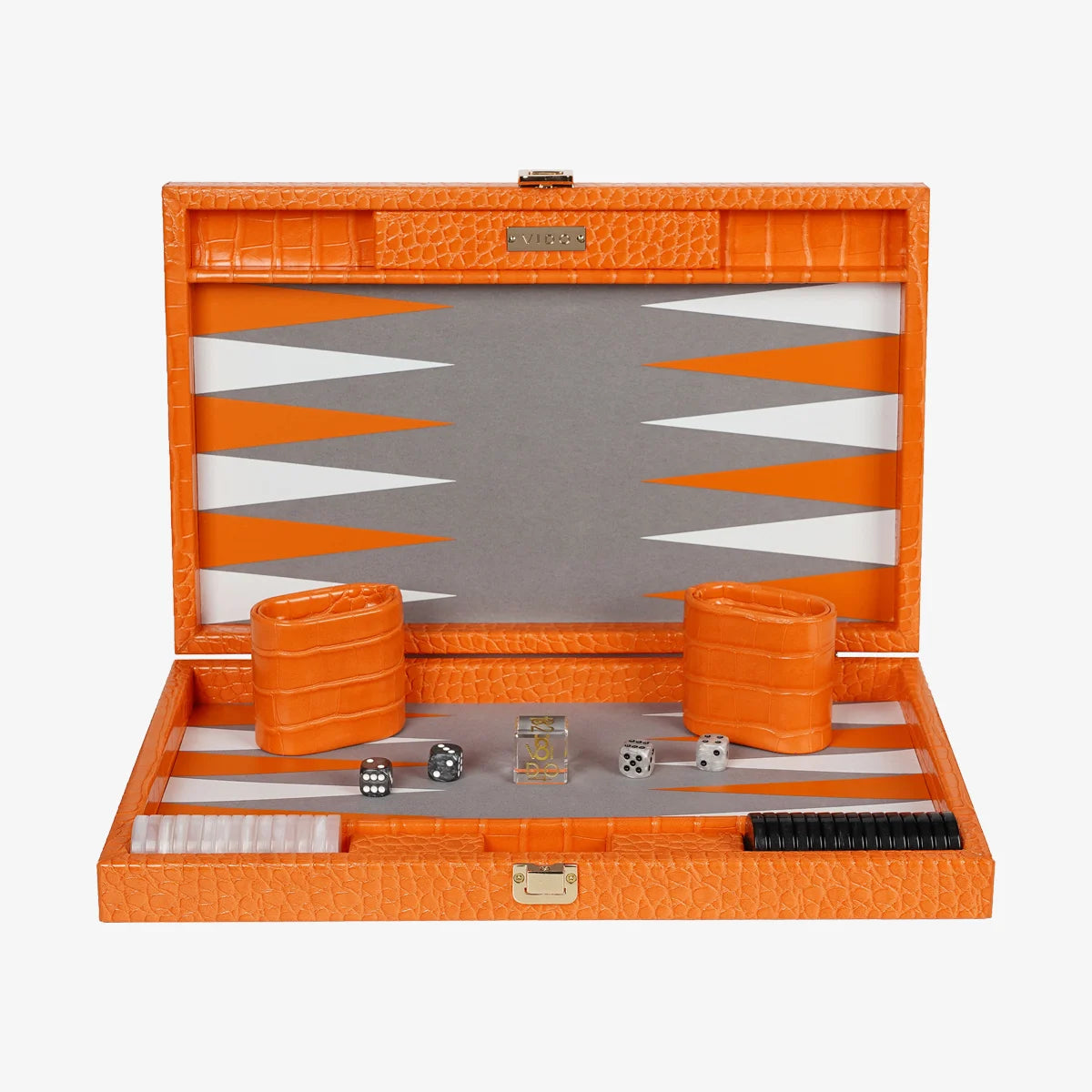 VIDO Backgammon Mandarine Medium Cuir Vegan Haute Qualité Embossé Alligator