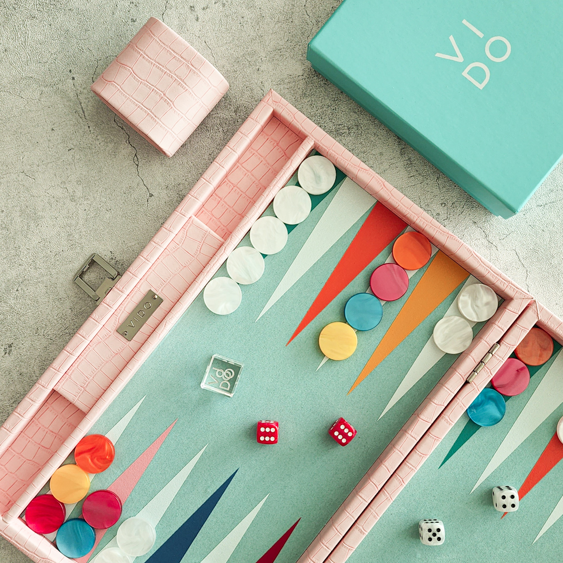 Backgammon Crocodile Rose - Medium - VIDO France