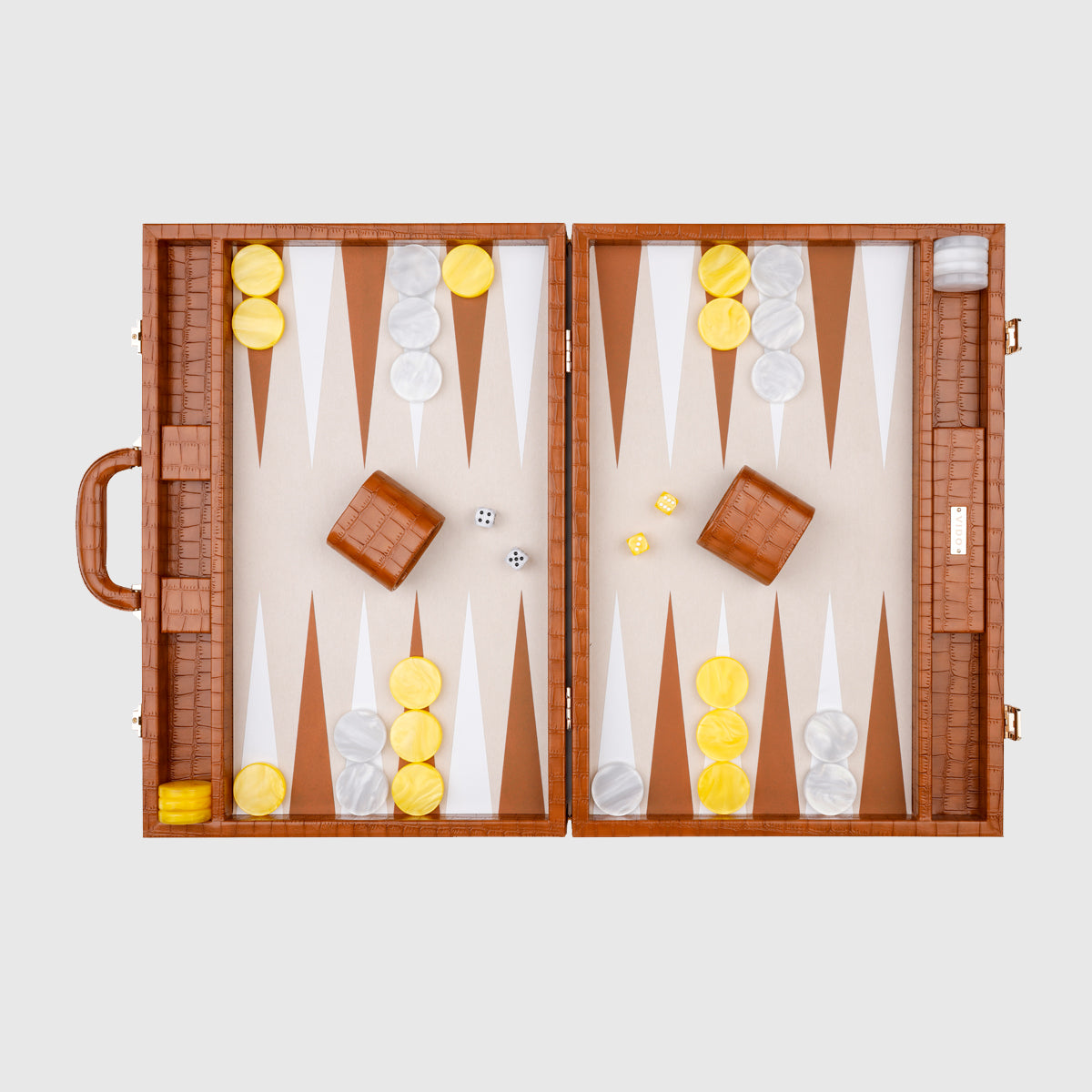 Backgammon Marron Medium 38cm en cuir vegan alligator avec pions de 29mm