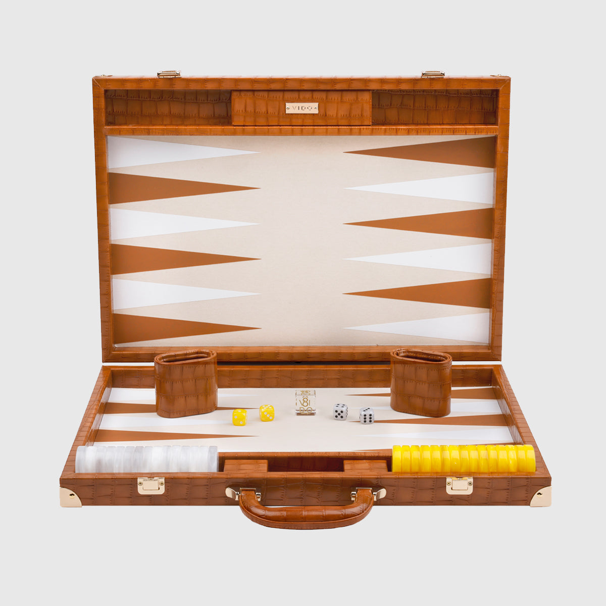 Backgammon Marron Medium 38cm en cuir vegan alligator avec pions de 29mm