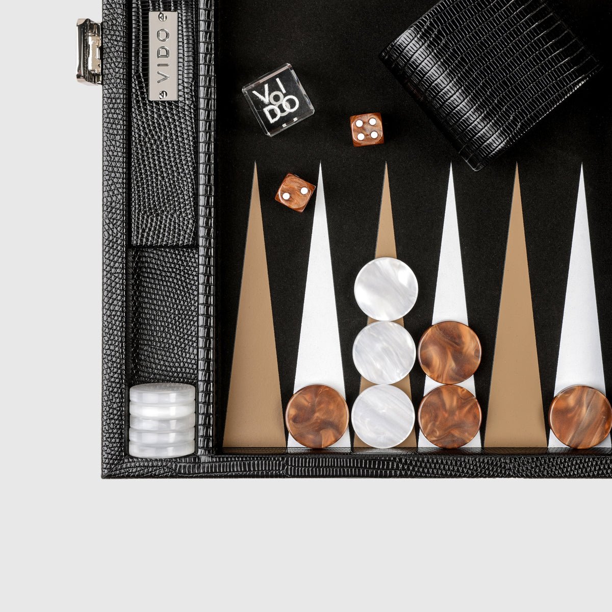 Backgammon Lézard Noir de Jais - Medium